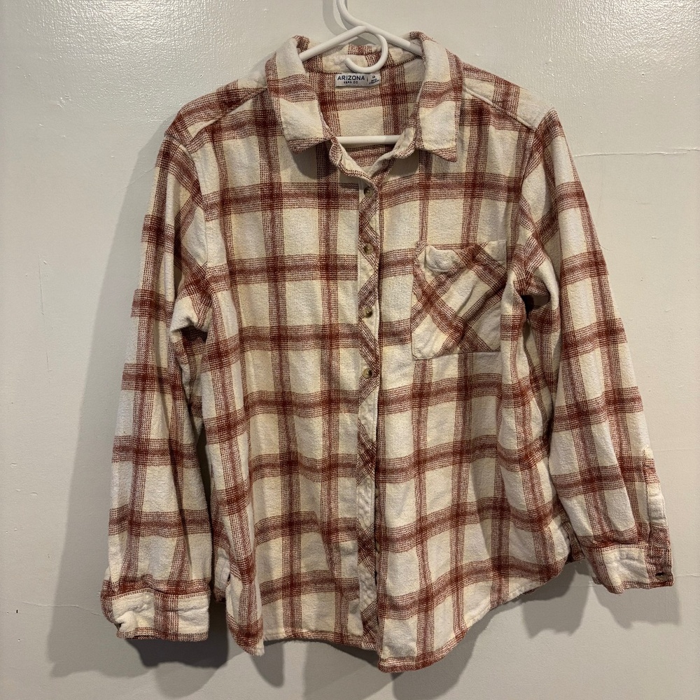 Woman’s Arizona Jean co orange & white plaid long sleeve